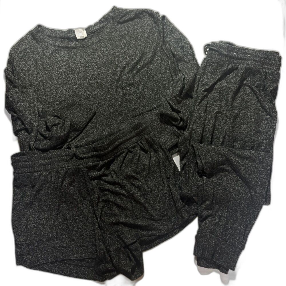Stars Above 3 Piece Lounge Set XL/L Top Shorts Jogger Pants Charcoal Gray